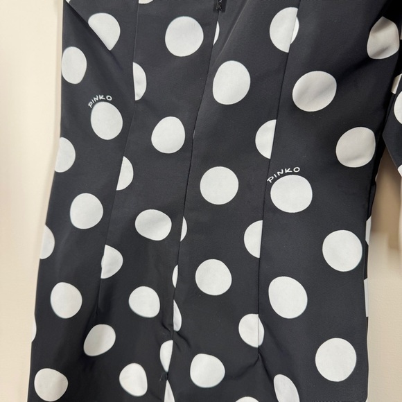 Pinko Classic Pin Up One Shoulder Black White Polka-dots Mini Dress Size 1 - Picture 9 of 14